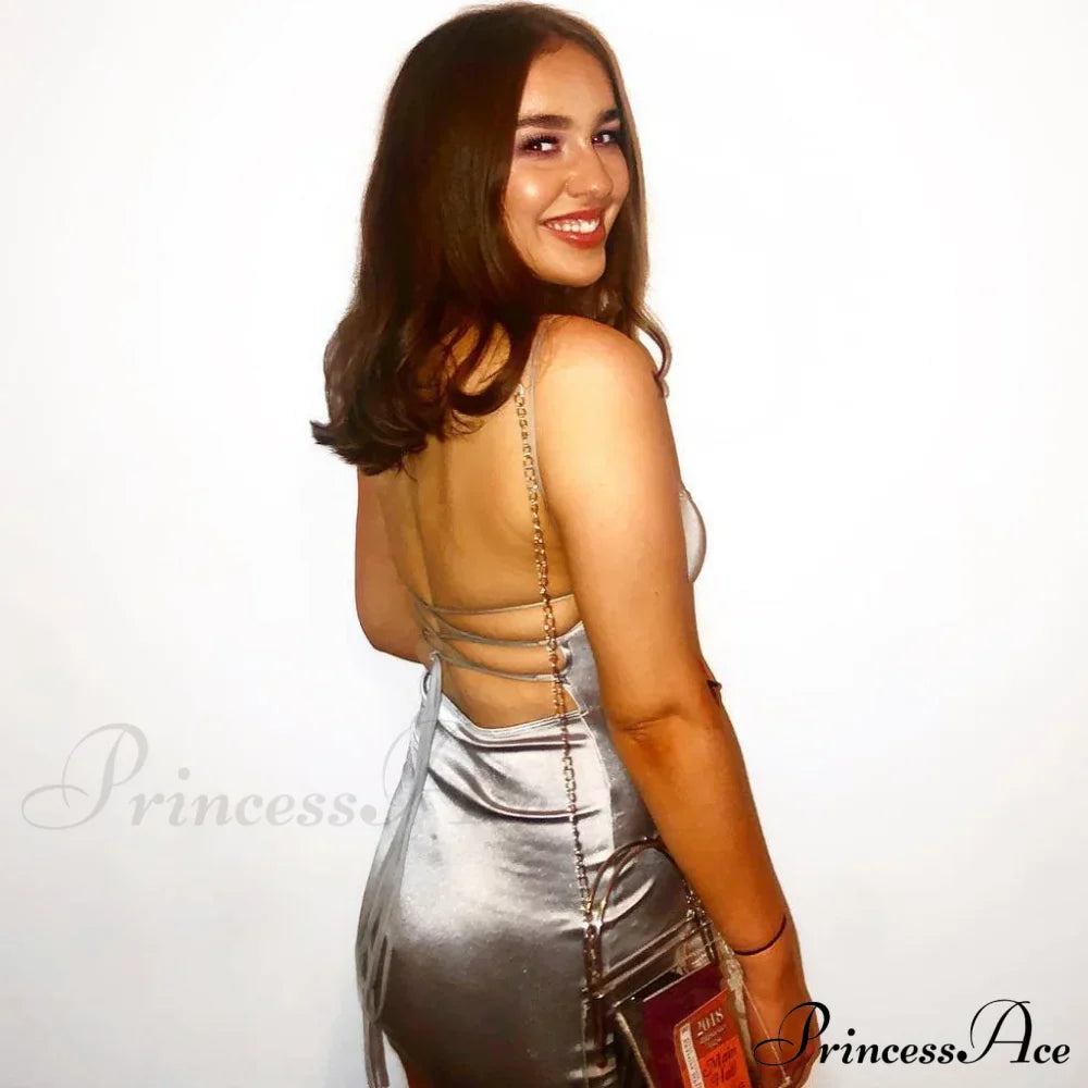 Floss Strap Bodycon Slip Modern Mini Dress - Champagne