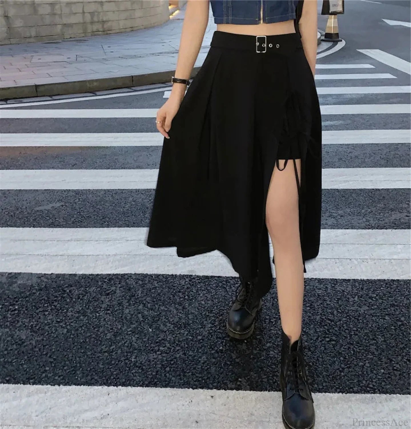 Gathered Patchwork Pleated Skirt
