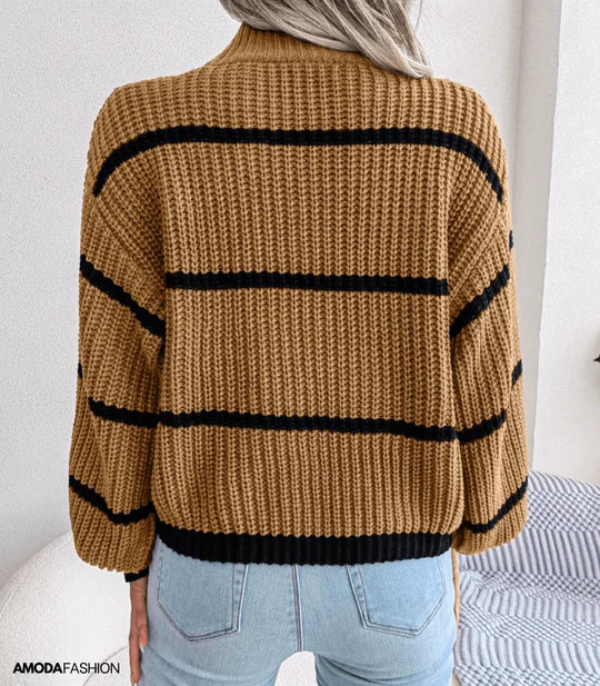 Zoe® | Pull à col roulé rayé à Manches longues, tricoté