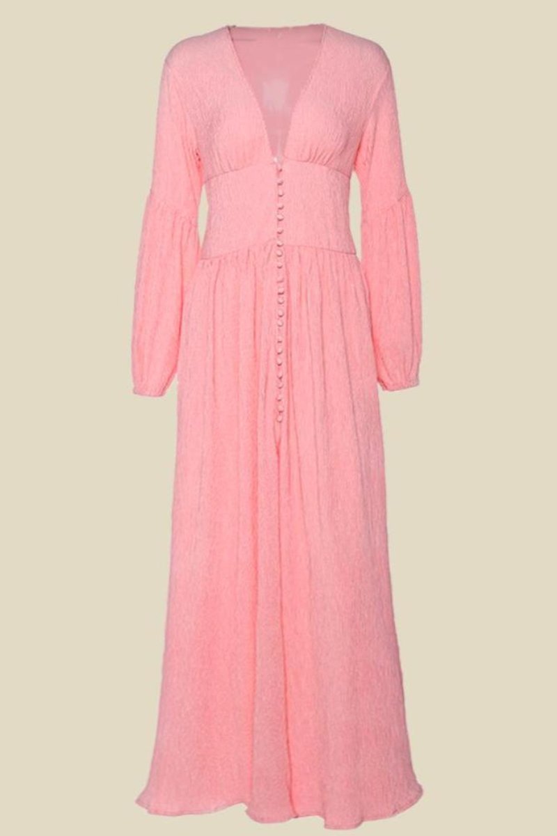 Nicolasa® | Pleated V-Neck Milkmaid Maxi Dress