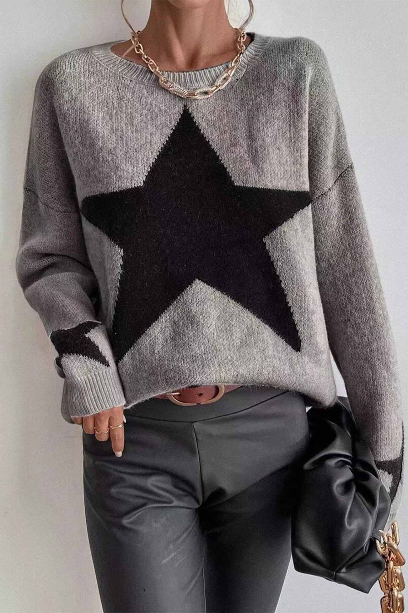 Greta | Long-sleeved knitted jumper with a crew neck and a star pattern