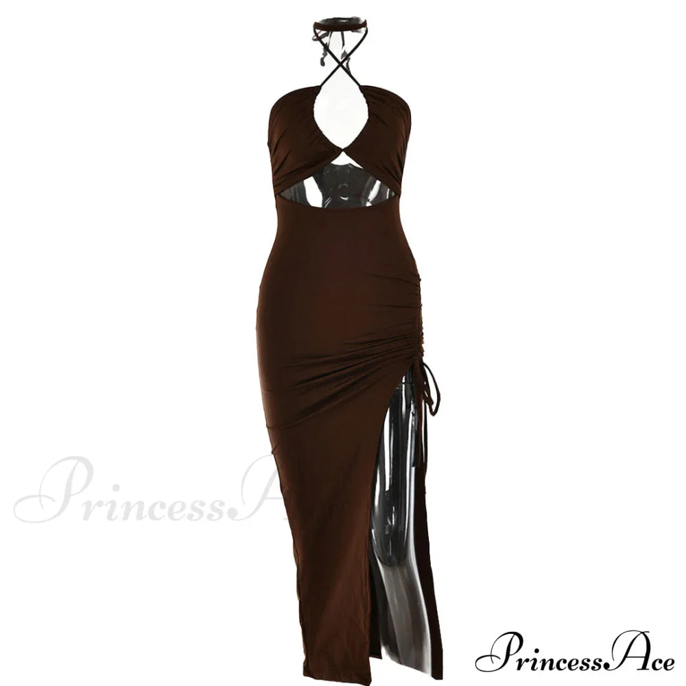 High Split Cowl Neck Open Classic Back Mini Dress - Multicolor