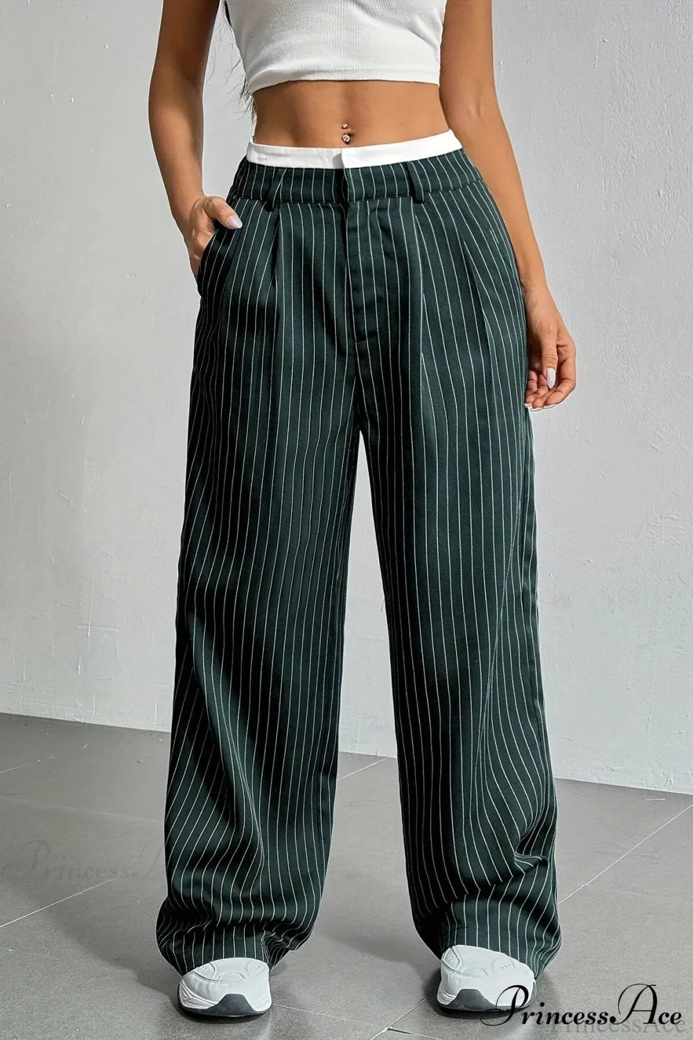 High Waist Patchwork Drapey Straight Leg Pants