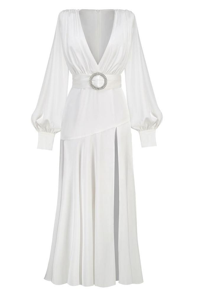 Tatiana® | V-Neck Belted Slit Maxi Dress
