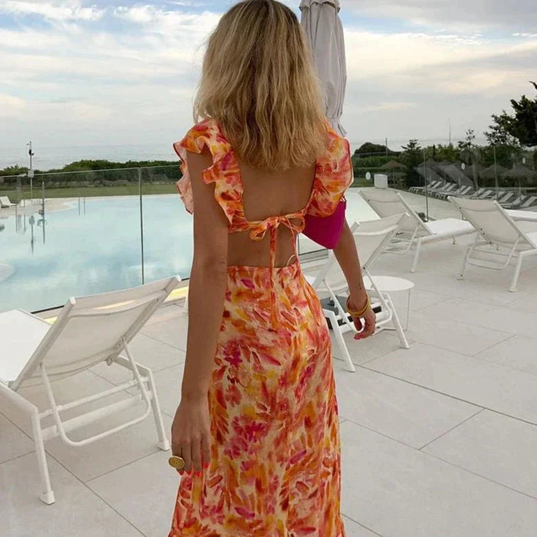 Kristen | Women's Ruffle V-Neck Midi Dress