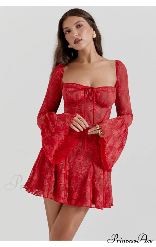 Lace Serenade Flare Charming Sleeve Mini Dress