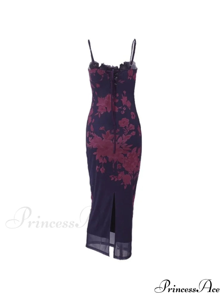 Lace Trim Tie Trendy Strap Maxi Dress