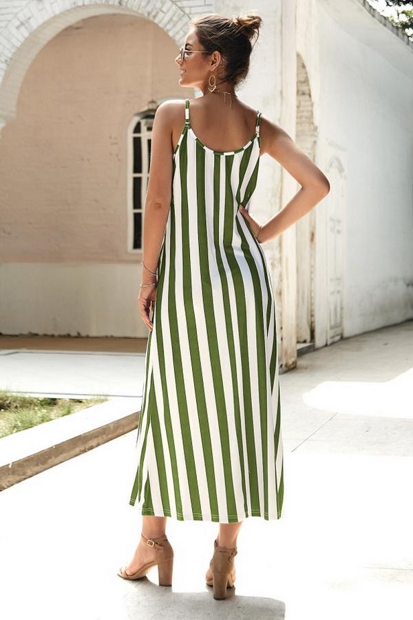 Leisure Striped Sleeveless Loose Dress