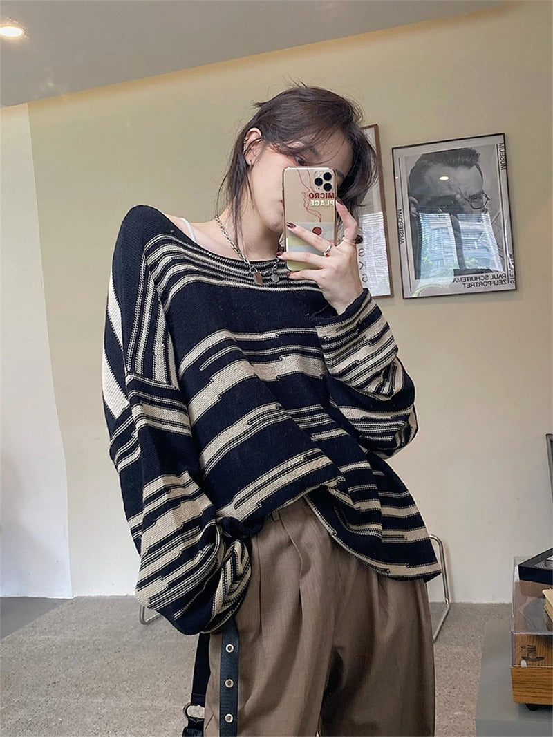 Carolin | Striped patchwork knit sweater for women with a loose fit