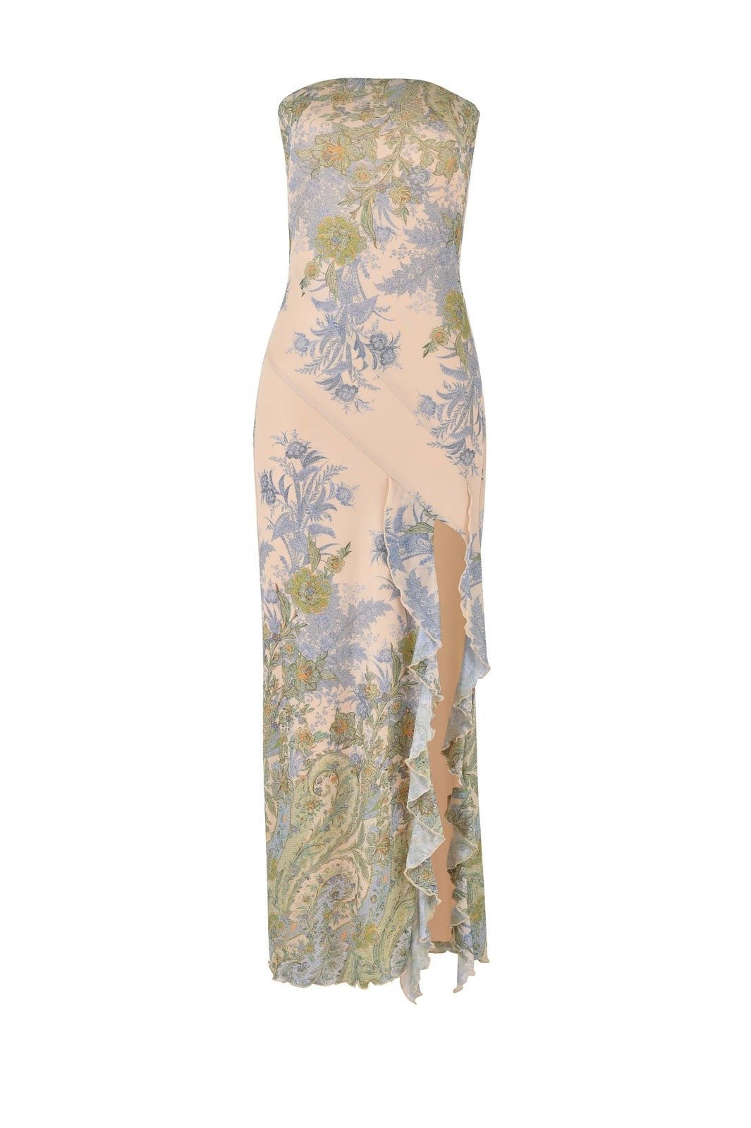 María Eugenia® | Printed Strapless Midi Dress With Slit