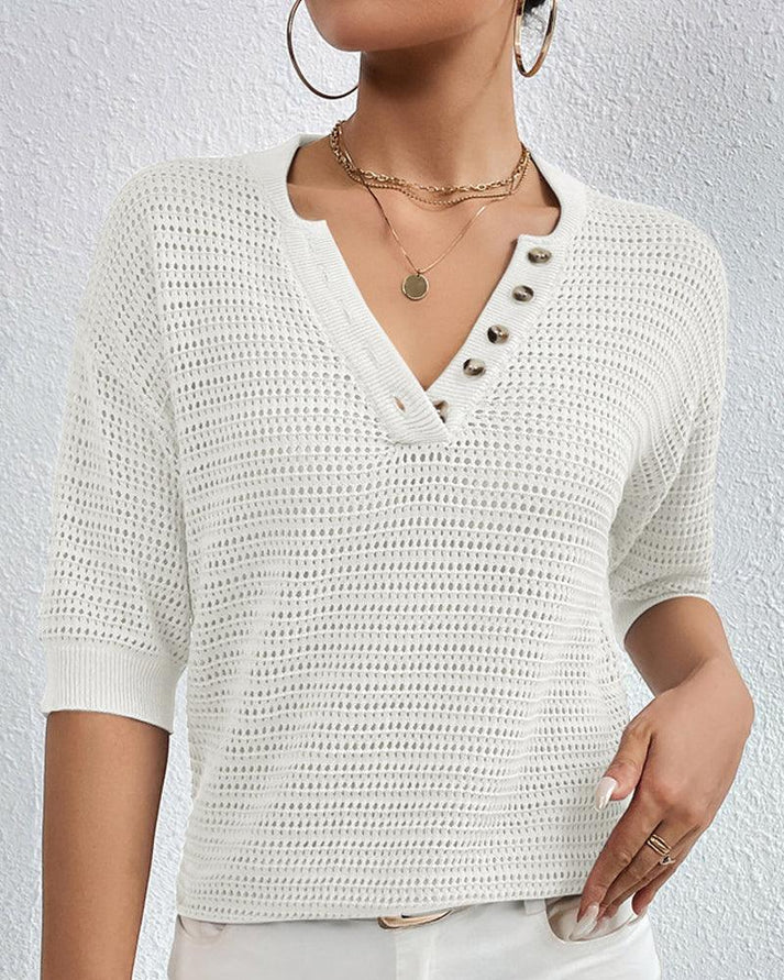 Elena® | Casual V-Neck Knit Blouse