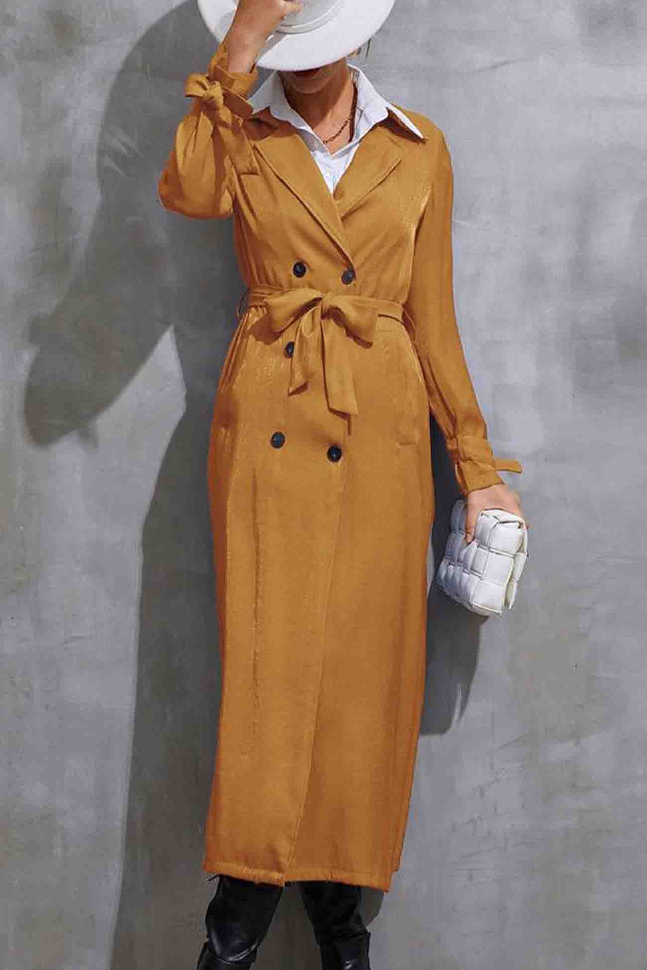 Anja | Double-breasted trench coat with lapels and strappy pattern