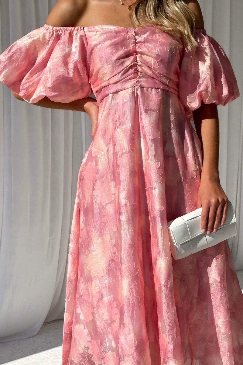Emilia® | Off-The-Shoulder Midi Dress With Puff Sleeves