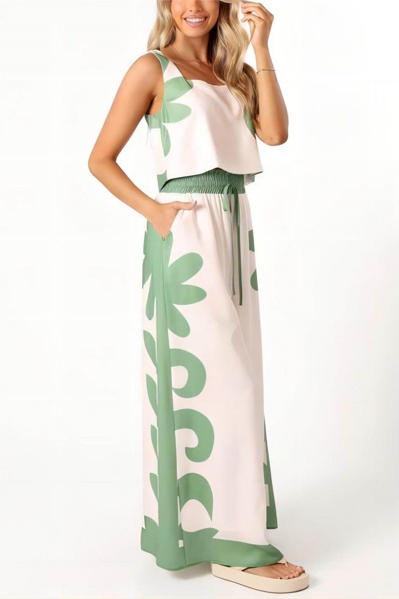 Haydée® | Sleeveless Folk Floral Wide Leg Loose Fit Pants Set