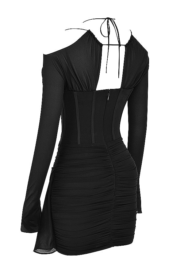 Margarita® | Black genuine silk mini dress with corset for women