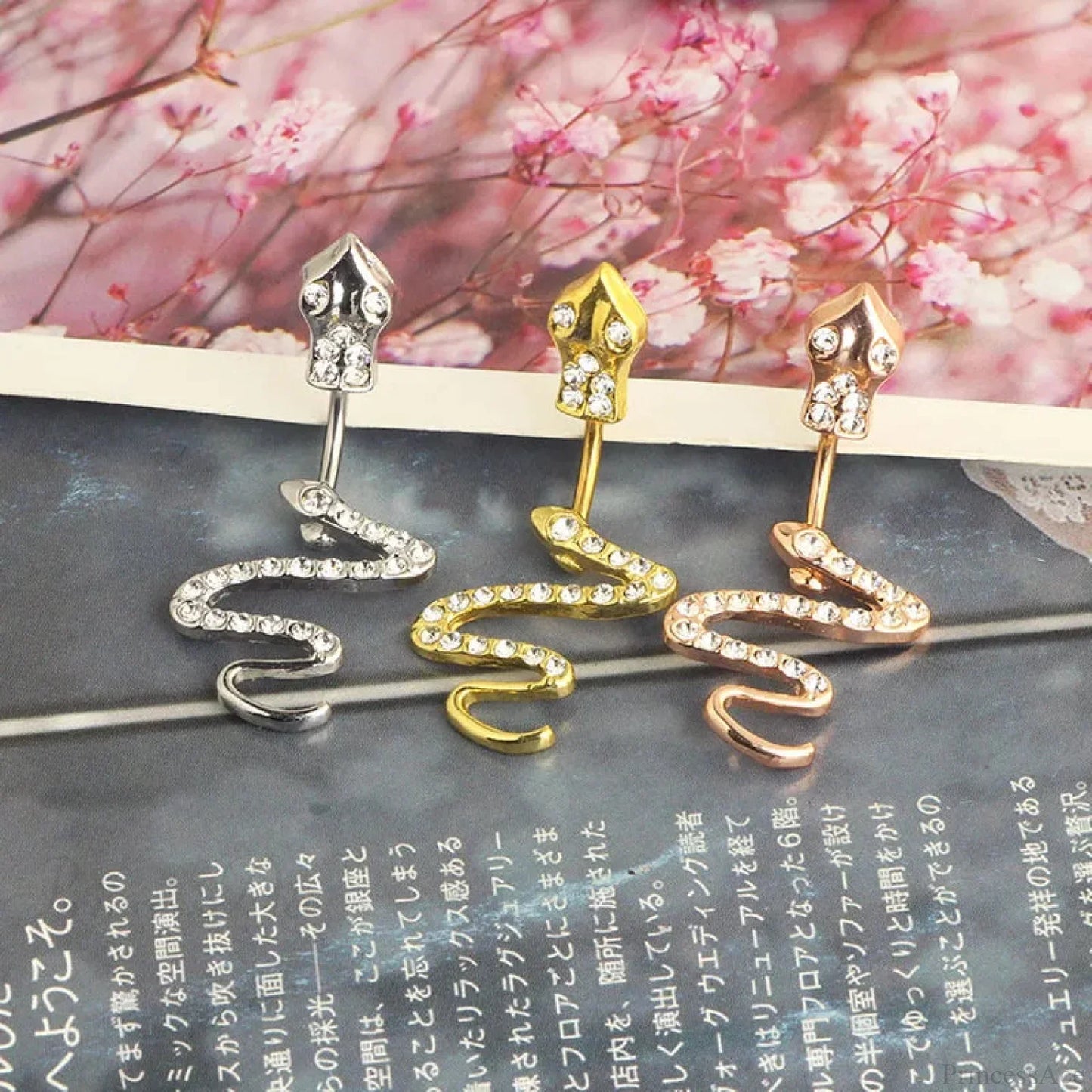 Serpent Crystal Bloom Dark Belly Ring