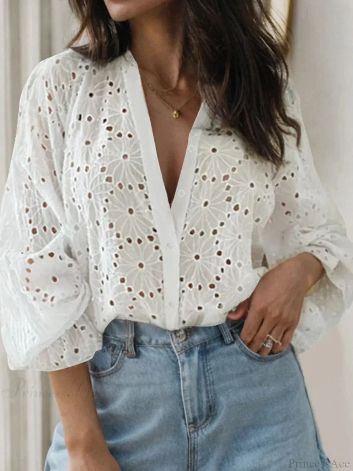 Sexy Flared Long Sleeve Tunic V-neck Blouse
