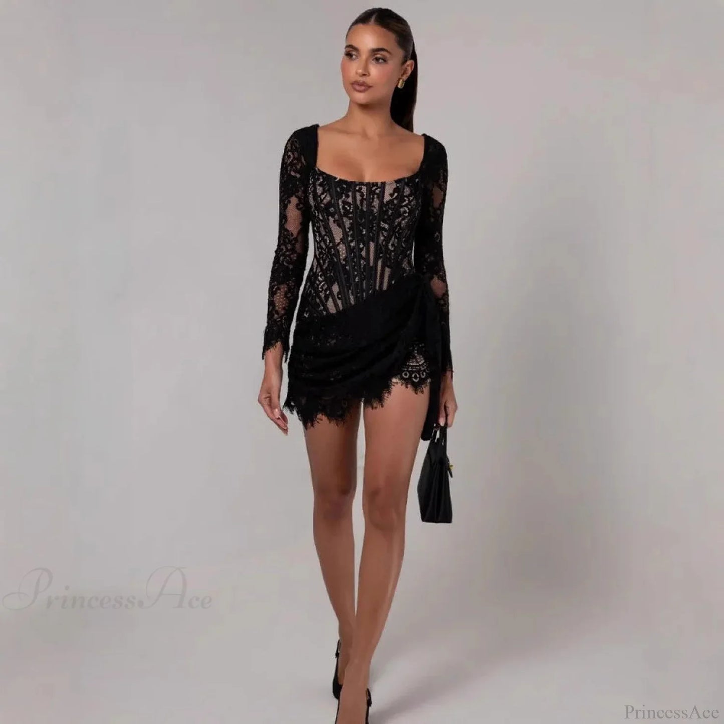 Sexy Lace Mesh Corset Mini Prom Dress