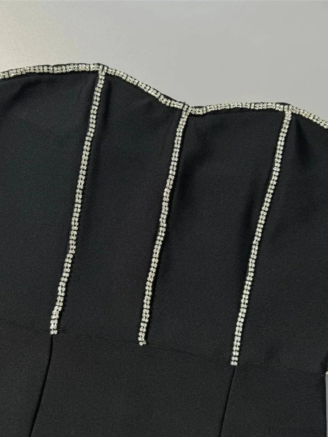 Sexy Strapless Diamonds Chain Bandage Long Black Sleeveless Backless Crystal Party Dress