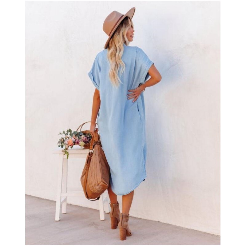 Shelby | Women's Button-Down Denim Midi Dress