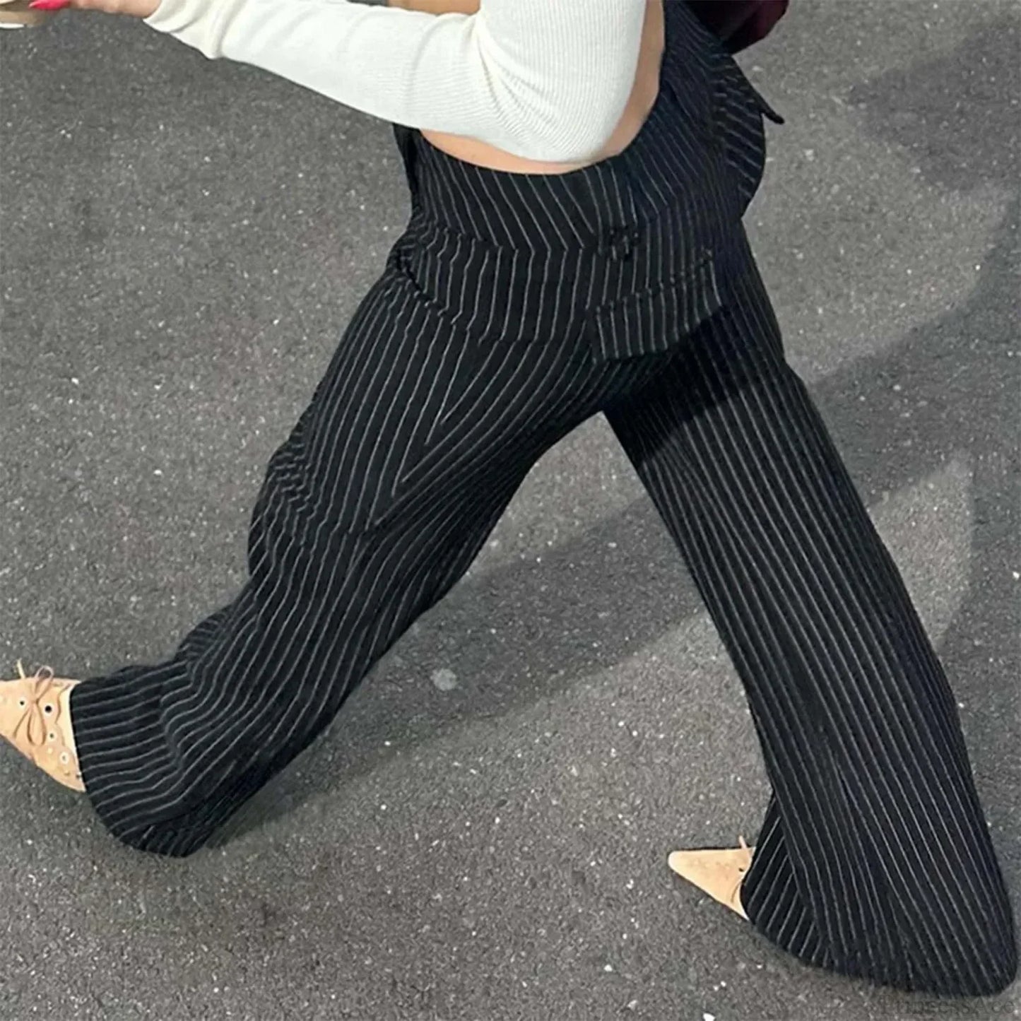 Slim Fit Striped Low Rise Pants