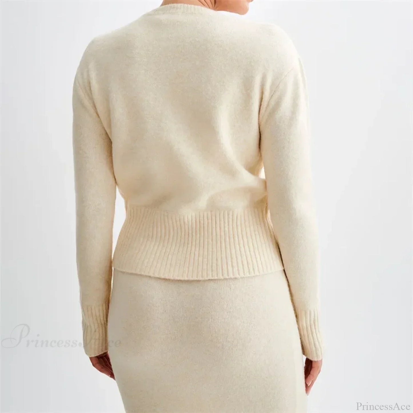 Solid Round Neck Single Breasted Y2K Style Knit Cardigan