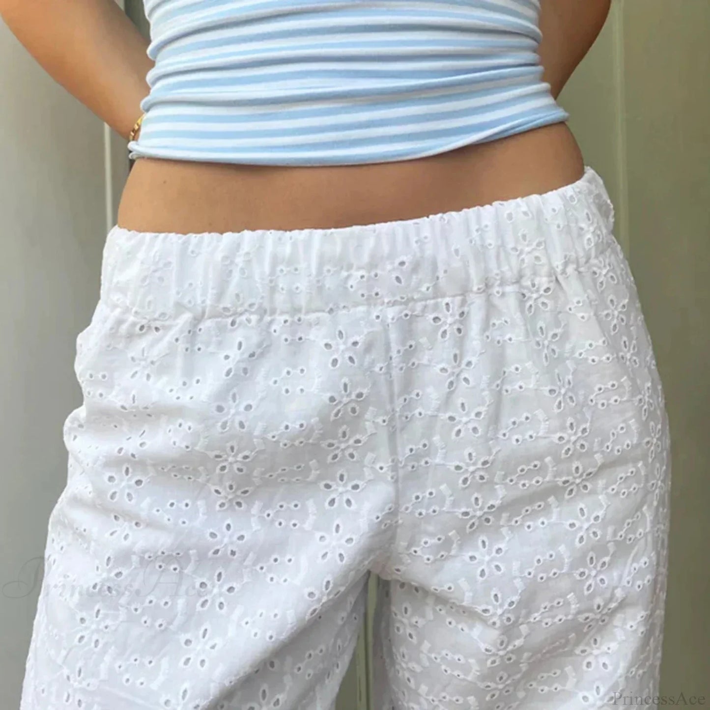Summer Kawaii Eyelet Embroidery Palazzo Pant