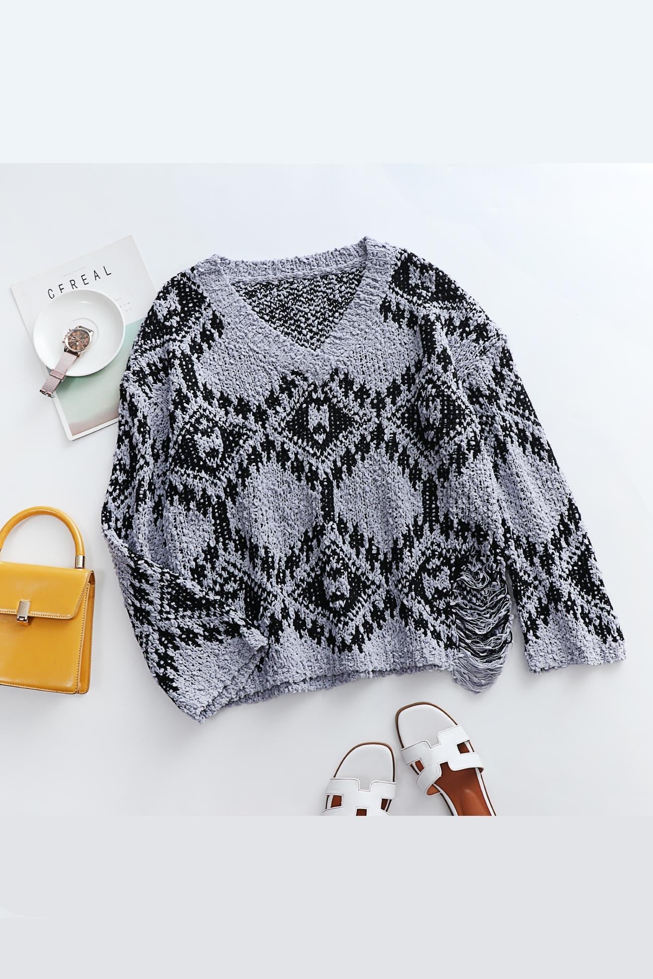 Juana | Intarsia knit V-neck top