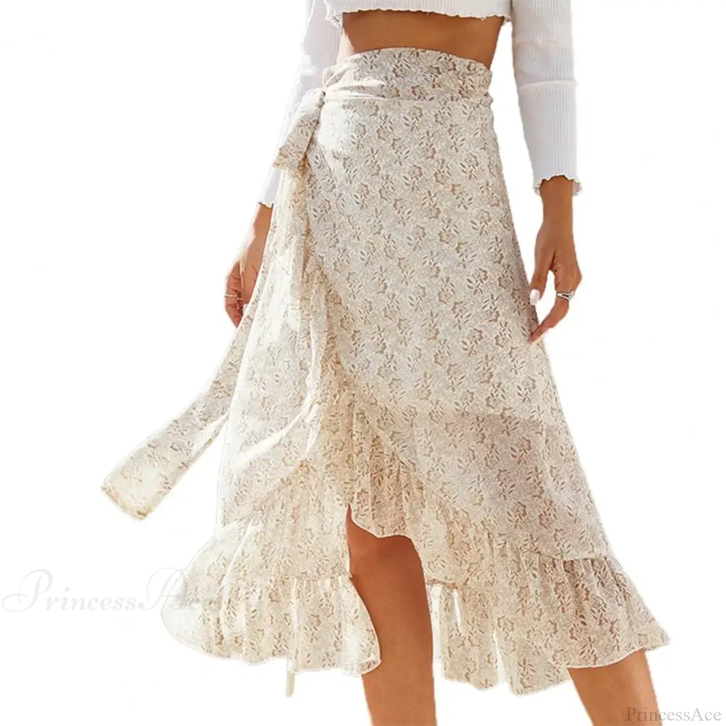 Sweet Breathable Flounce Hemline Slit Design Long Skirt