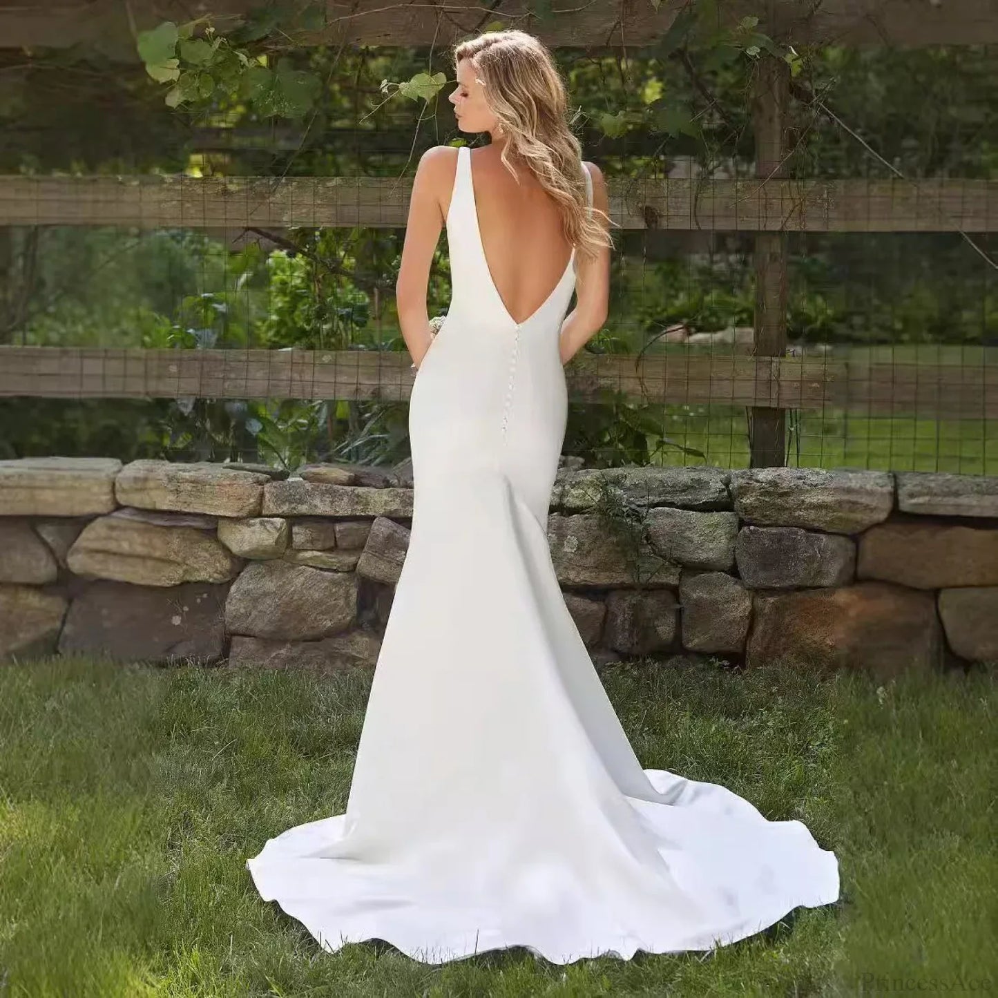 V-Neck Satin Mermaid Bridal Wedding Dress