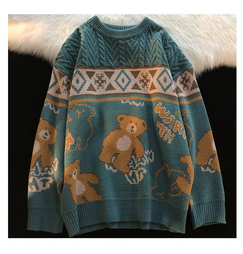 Sabina | Women's sweater with bear motif and Norwegian print