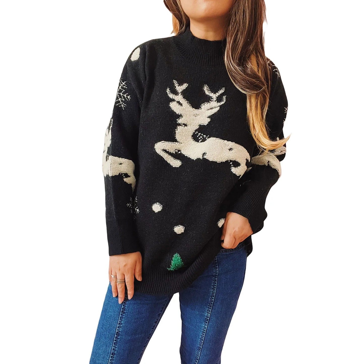 Maria® | Women's Christmas jumper with a jumping reindeer motif