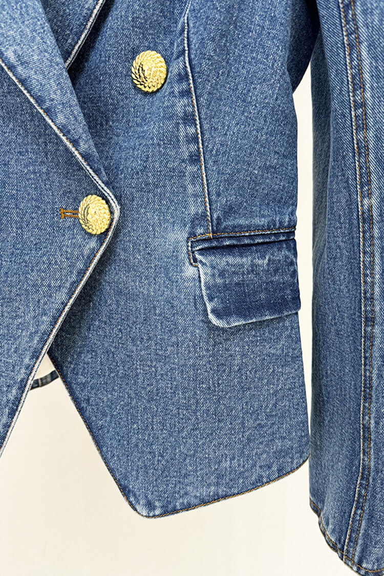 Louise | Vintage gold button denim jacket, high waist tulip skirt, two piece dress