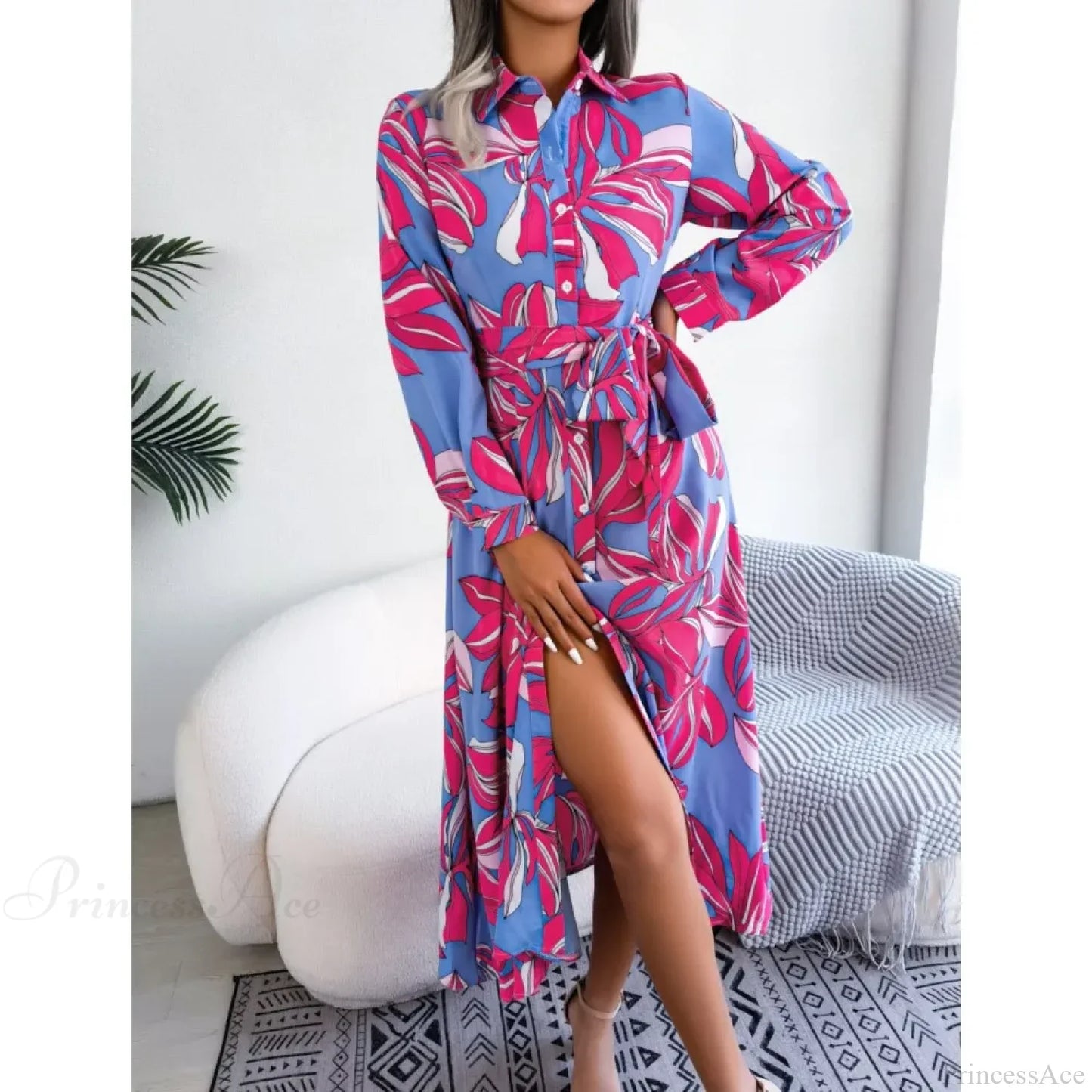 Vintage Print Shirt Maxi Floral Dress