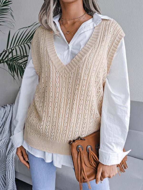 Valerie® | Women'S V-Neck Hollow Out Fried Dough Sweater Casual Knitted Vest