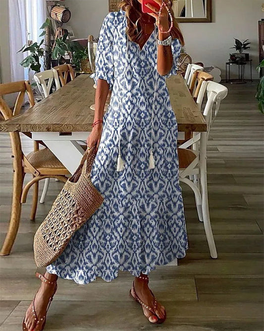 Felicity® | Elegant V-Neck Long Dress, Summer Comfort