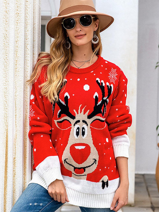 Francisca | Oversized Christmas sweater in jacquard knit with a reindeer pattern