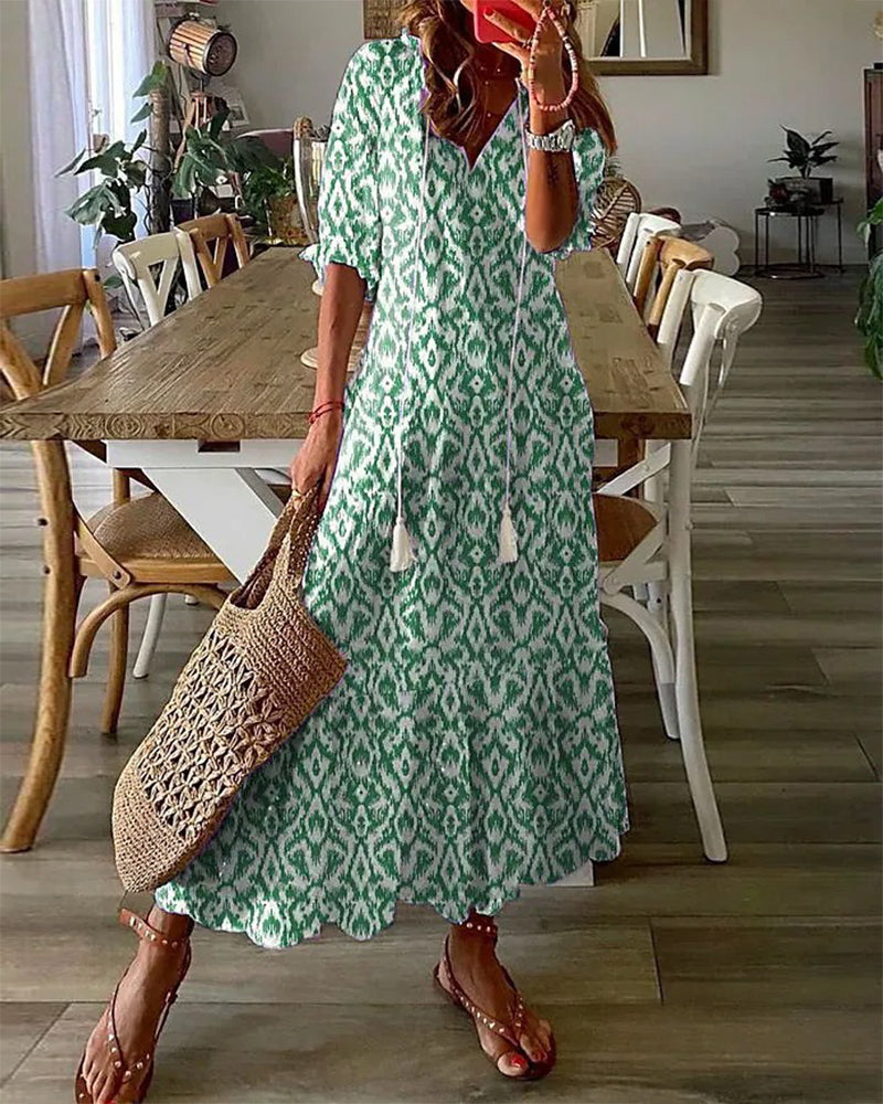 Felicity® | Elegant V-Neck Long Dress, Summer Comfort