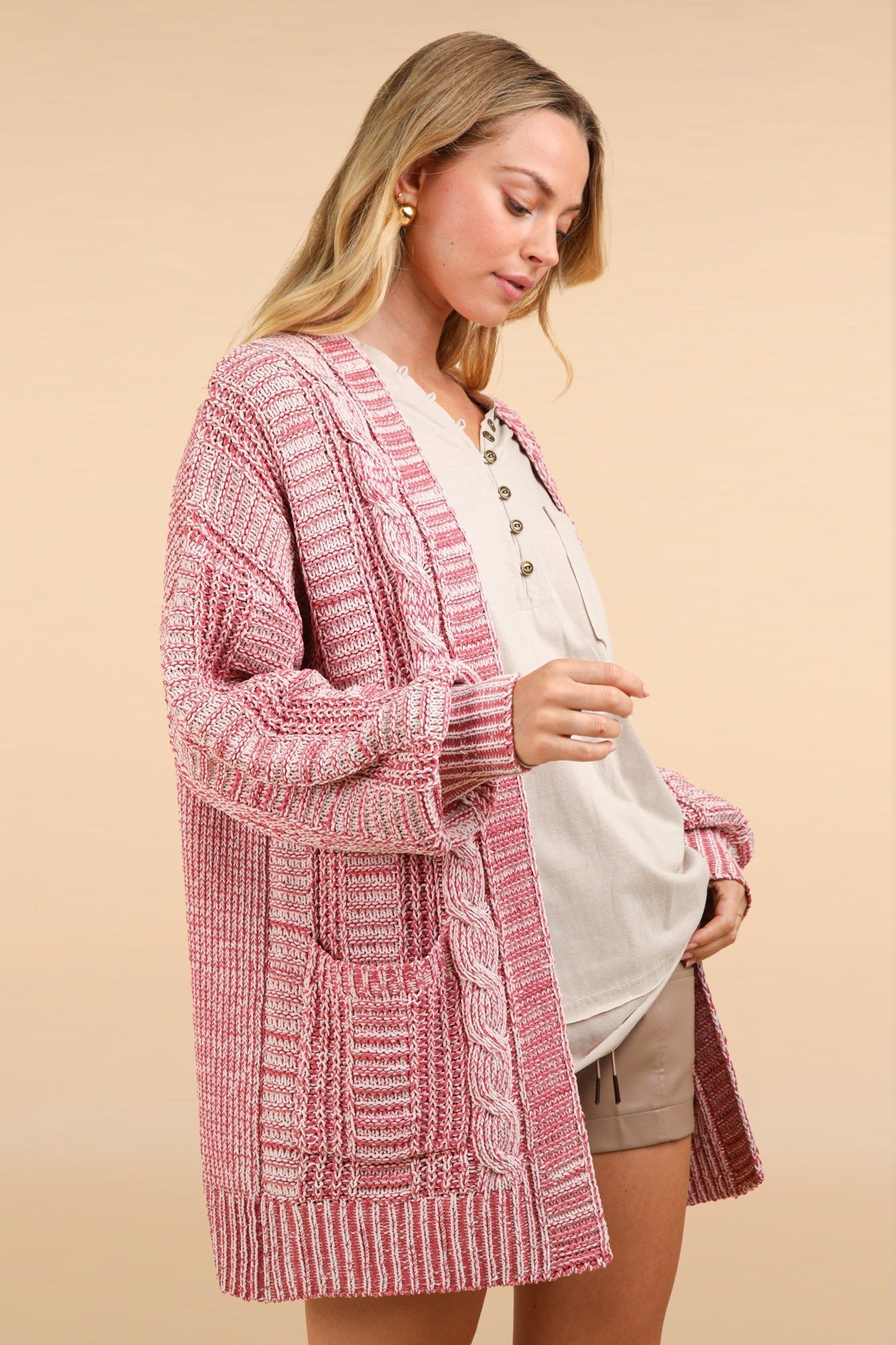 Paty | VERY J cable knit open front cardigan