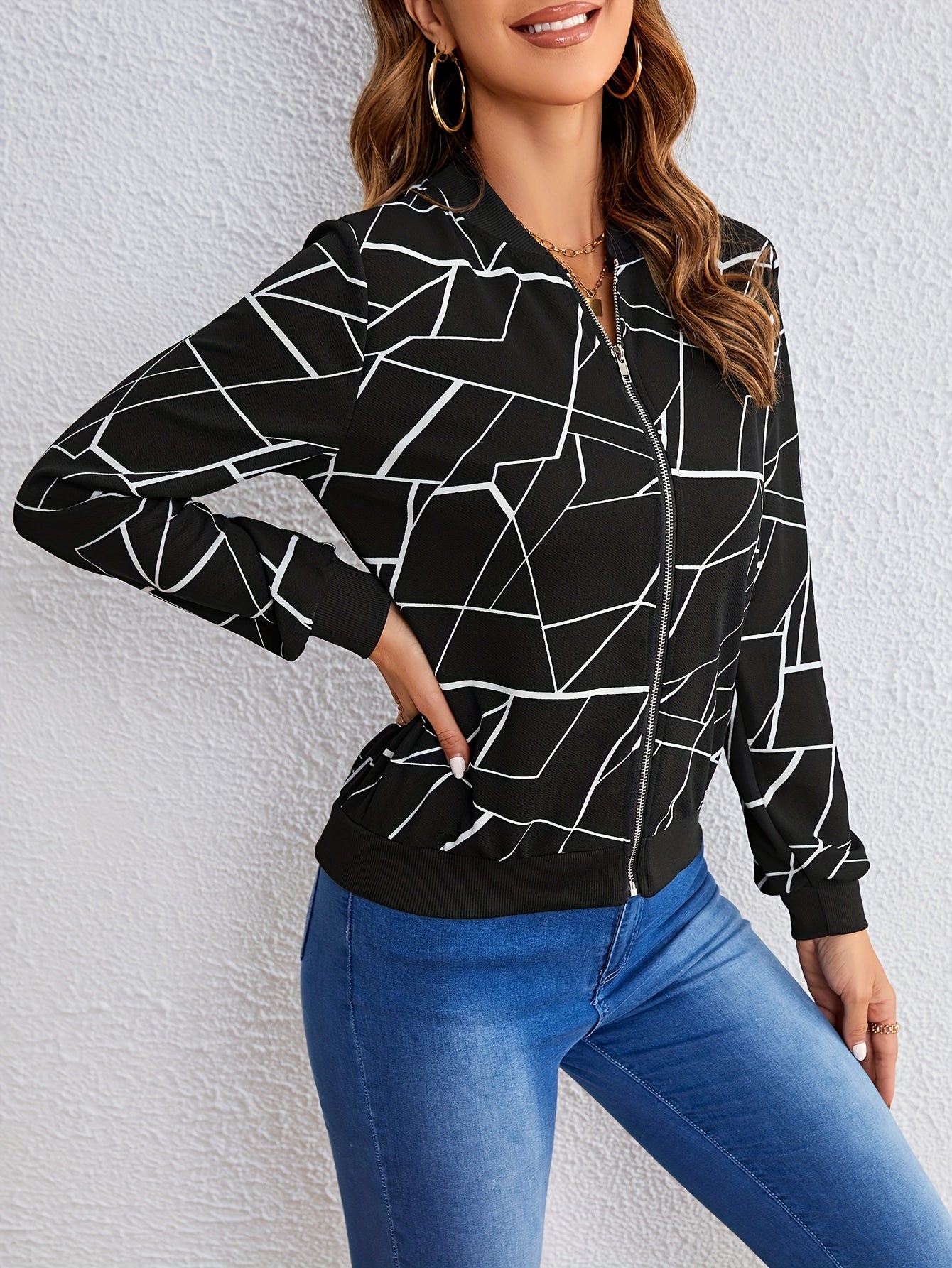 Ludmila | Zip-up jacket with geometric print