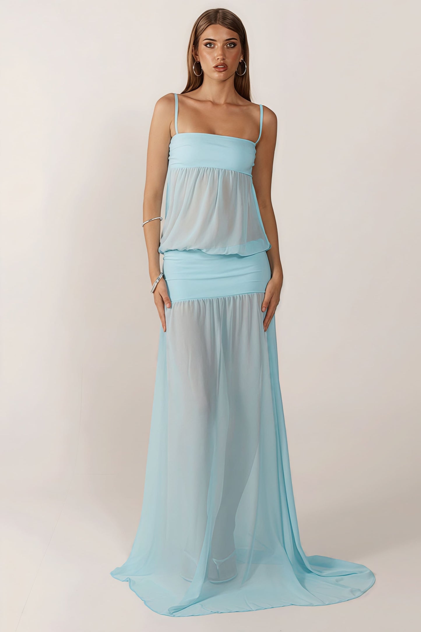 Sexy Patchwork Sheer Solid Cami Maxi Dress