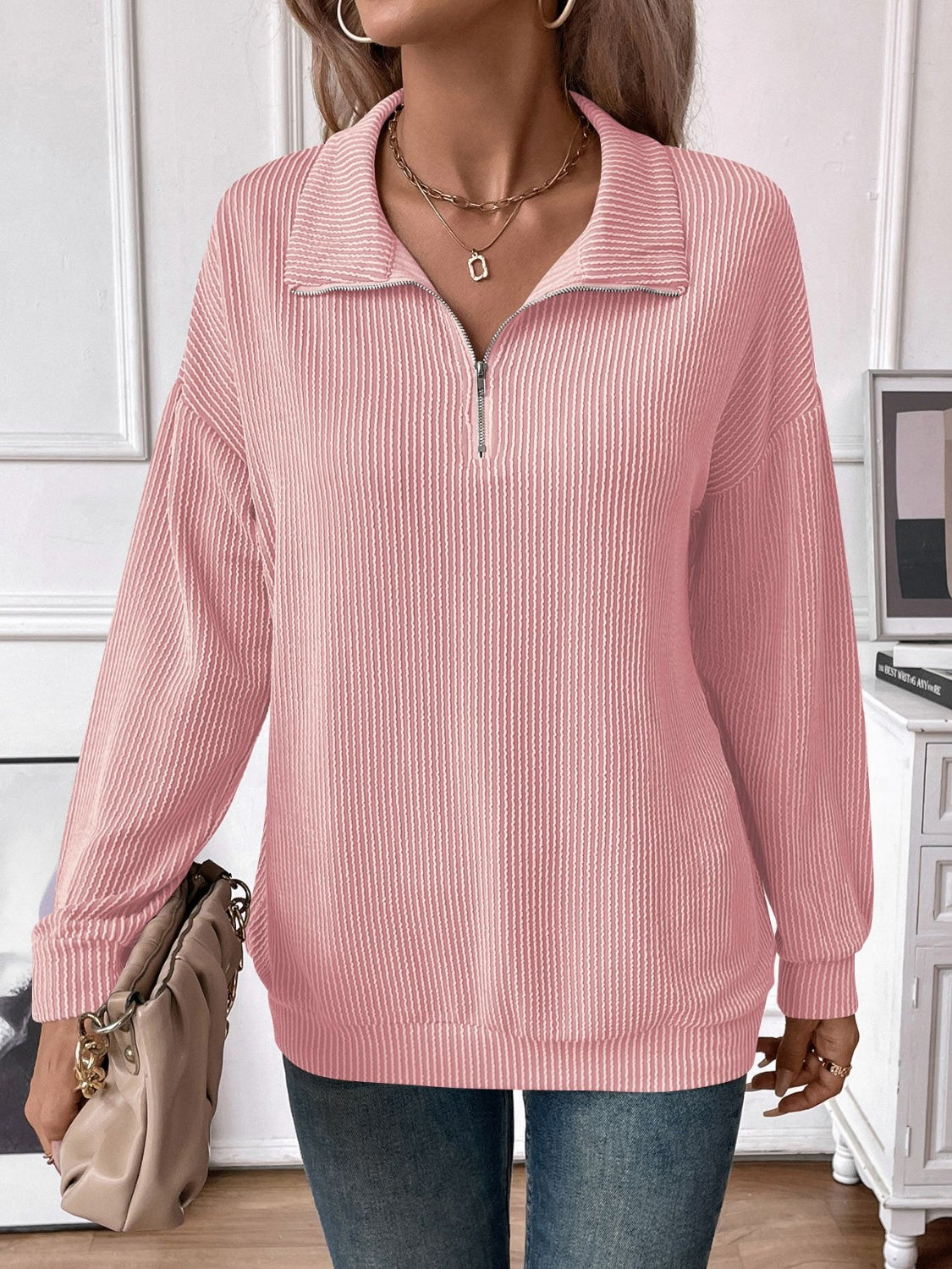 Josefina | Double Take striped long sleeve half zip t-shirt