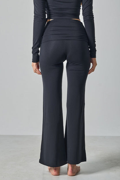 Solid Fitted Foldover Soft Pants