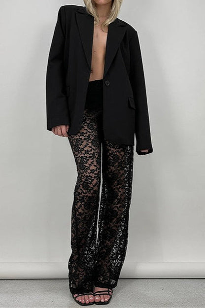 Lace Cutout Paneled High-Rise Straight Pants