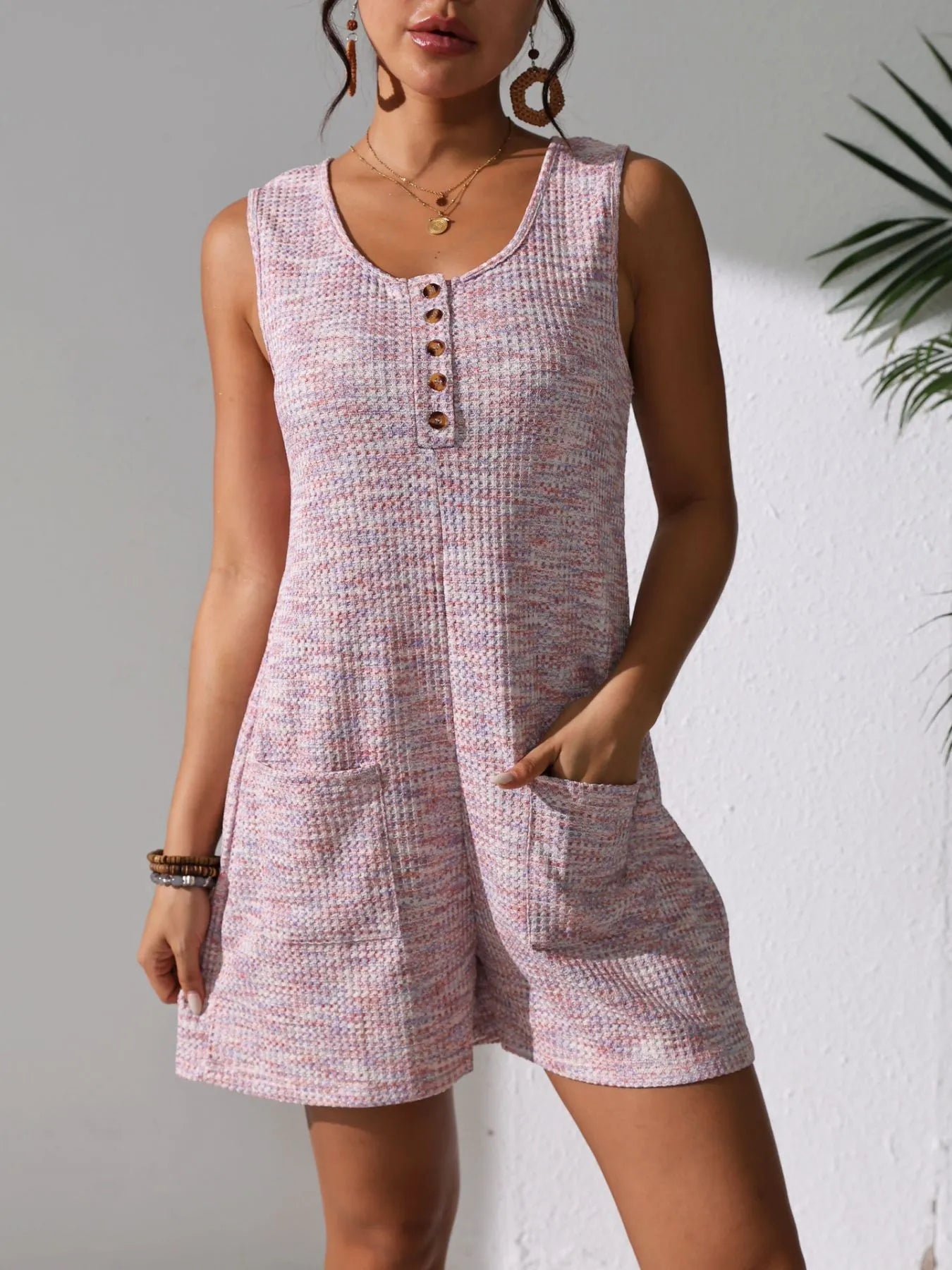 Silvia® | Casual Sleeveless Button-Down Romper With Pockets