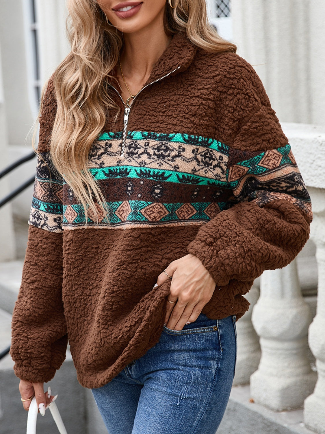 Judith | Long sleeve fuzzy half zip top