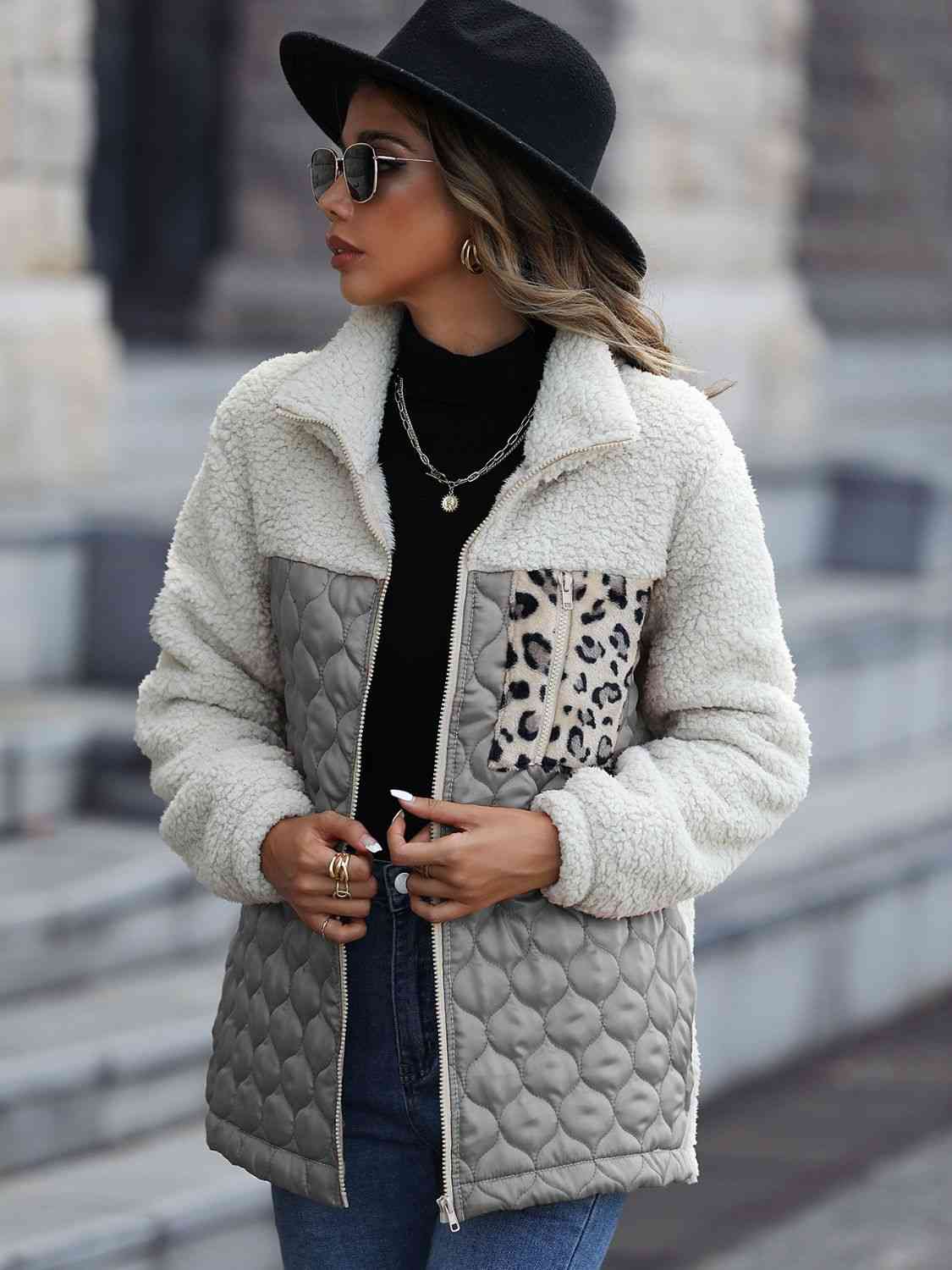 Iliana | Annette leopard print color block zip jacket