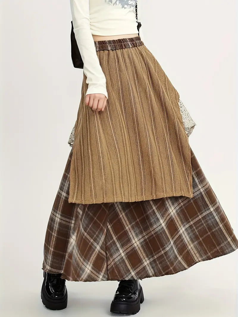 Martina® | Long Boho-Style Plaid Skirt