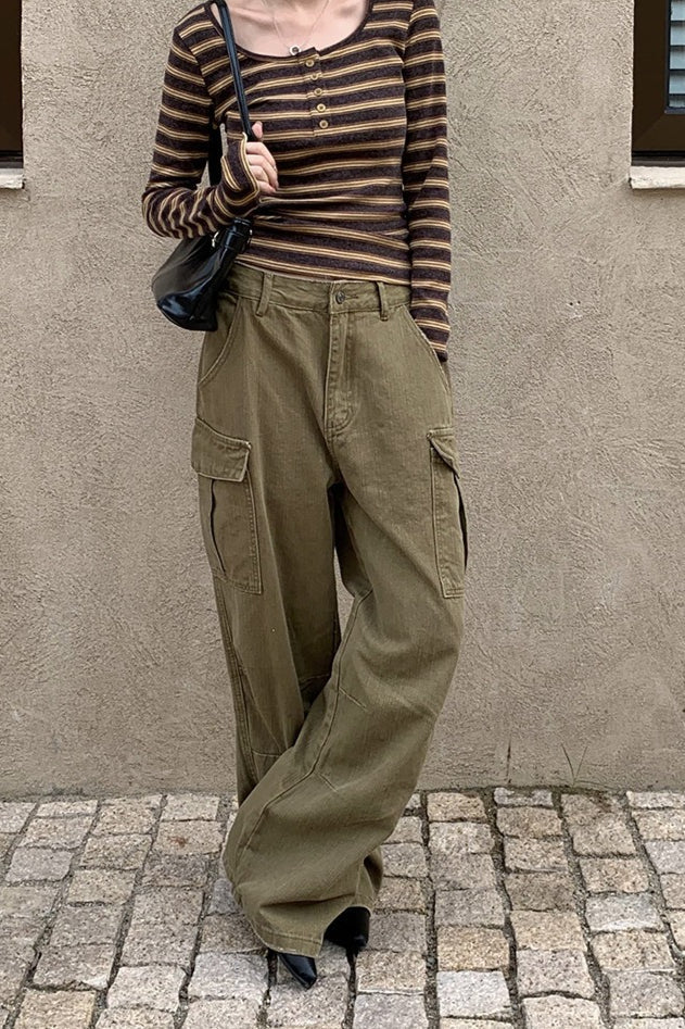 Textured Cargo Bootcut Casual Jeans
