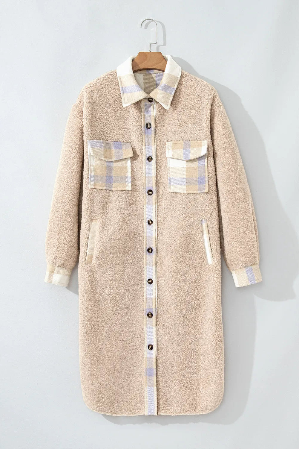 Renee | Long-sleeved slit check coat with button placket